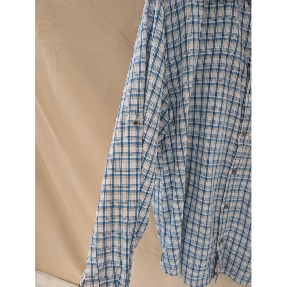 Wrangler Outdoor Blue Plaid Roll Sleeve Button Up Shirt Mens XL XLarge - Picture 5 of 8